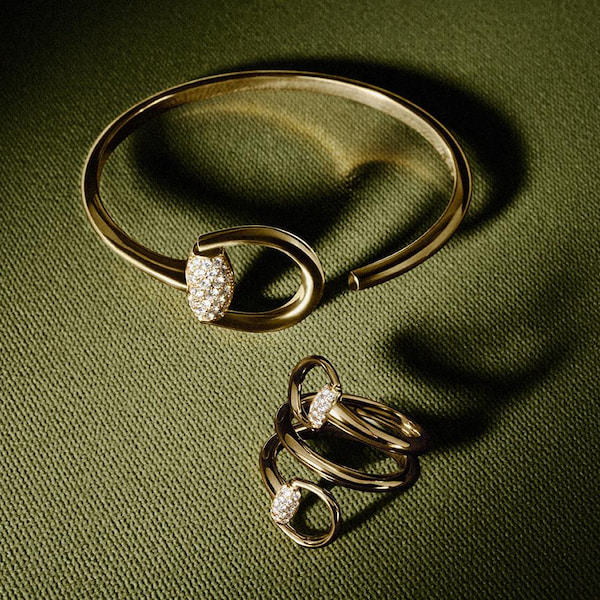 Gucci Horsebit 18ct Yellow Gold & Diamond Open Ring